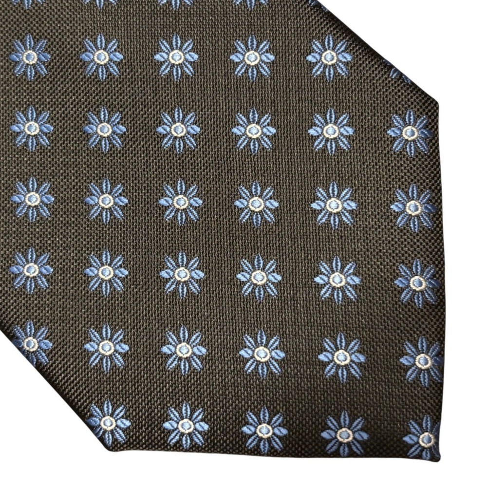 Club Room Mens Necktie Dark Brown Blue Floral Daisy Woven Polyester RN68499